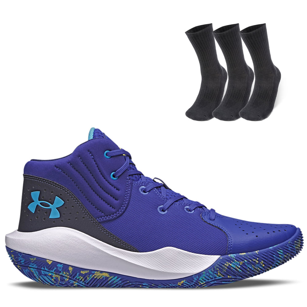 Kit 1 Tênis de Corrida Feminino Under Armour Charged Wing e 1 Pct com 3  pares de Meia cano alto Roxo